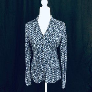 Ann Taylor - Blue and White Fitted Blouse